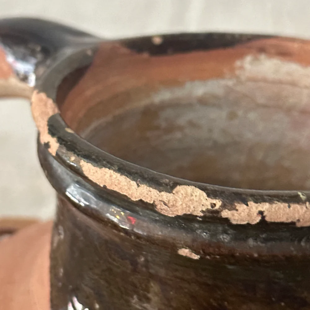 19th Century French Ceramic Pitcher Brown Glaze with Accents (CV09) - Image 3