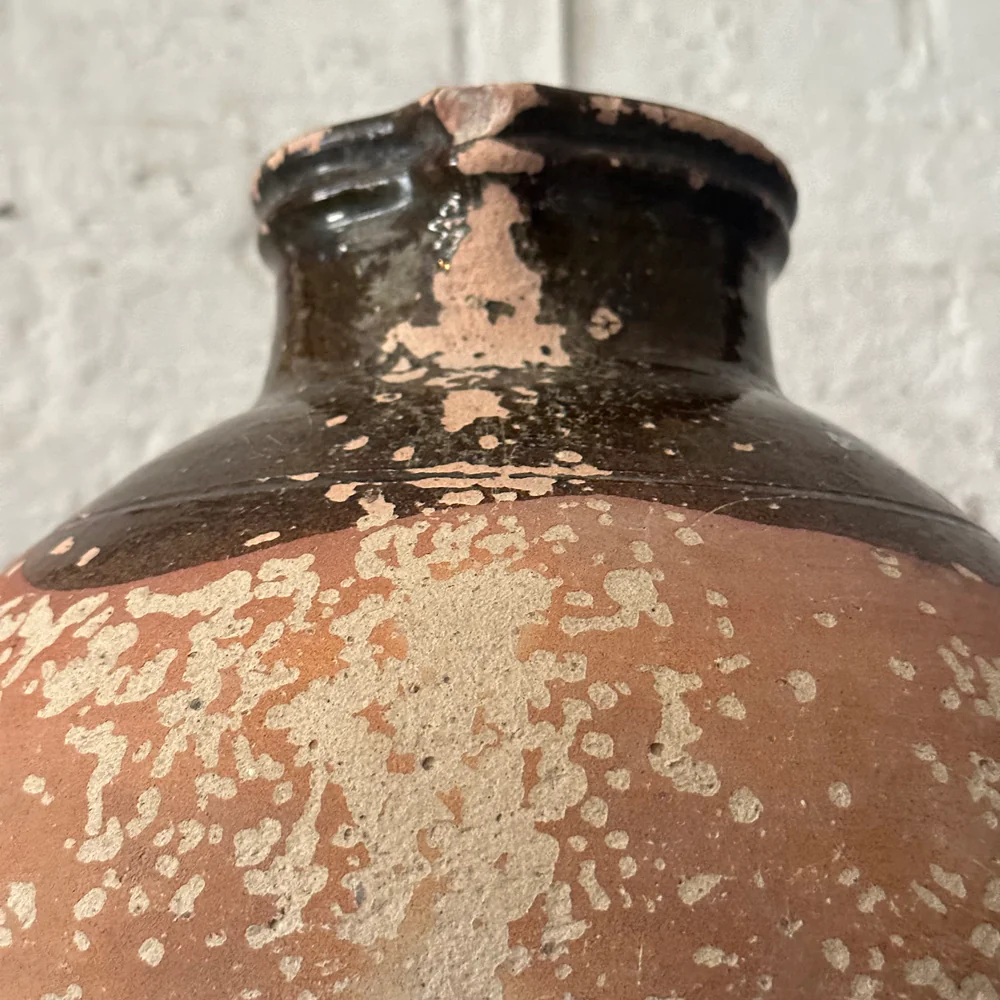 19th Century French Ceramic Pitcher Brown Glaze with Accents (CV09) - Image 5