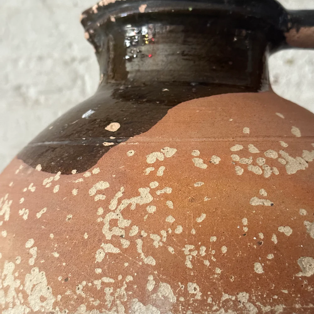 19th Century French Ceramic Pitcher Brown Glaze with Accents (CV09) - Image 6