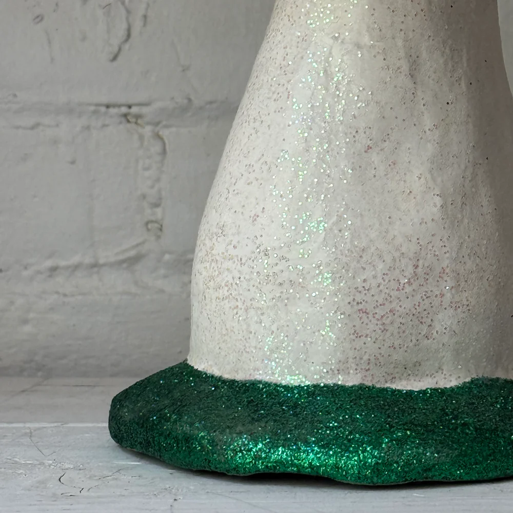 Large Papier-Mâché Glitter Mushroom with Green Base - Image 3